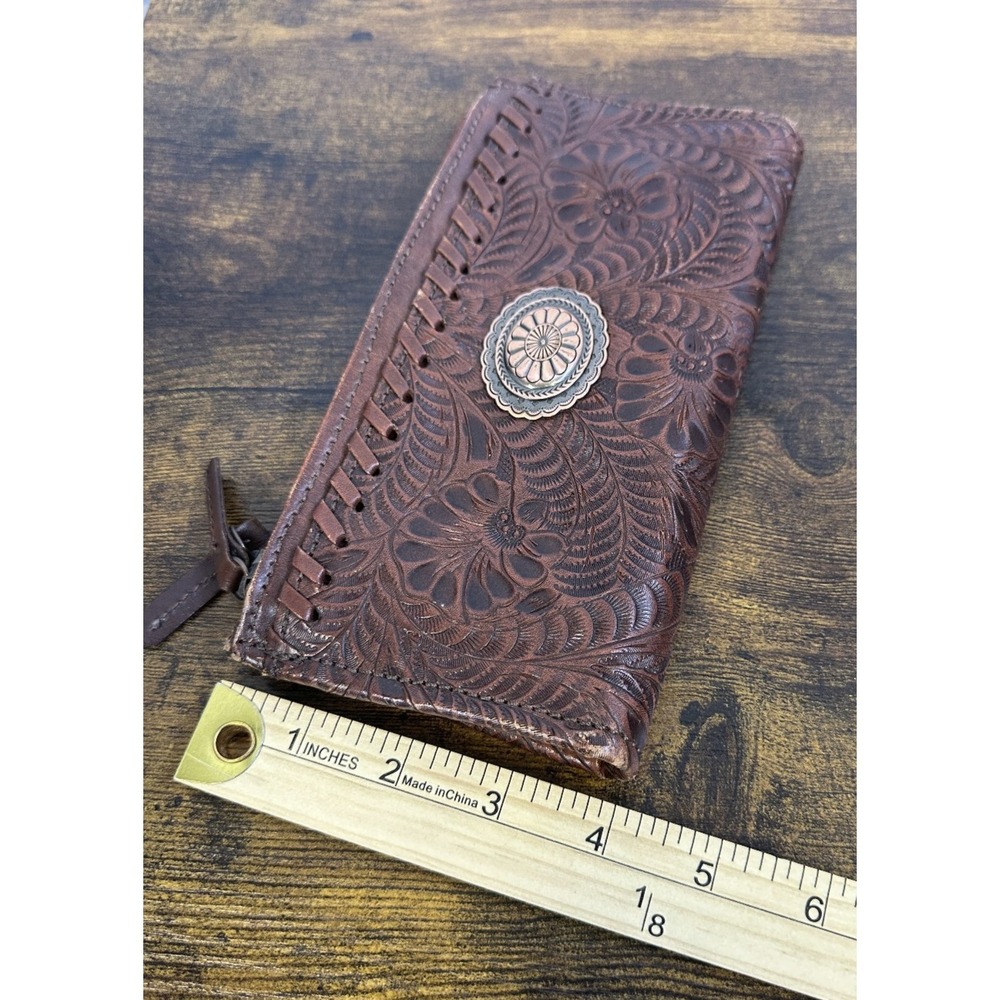 American West Tooled Genuine Leather Wallet Bi-Fold Brown Western Cowgirl - Picture 16 of 16